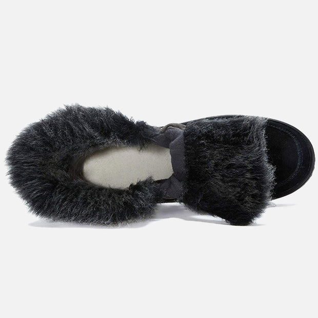 Women Black Grey Fashion Fur Lined Ankle Boots