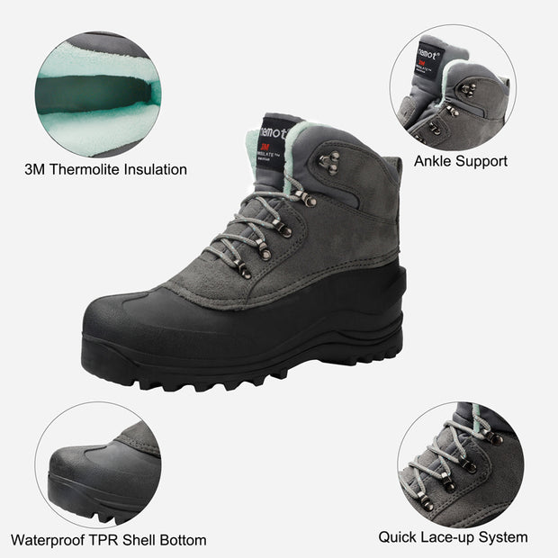 riemot Women's Winter Boots Grey Snow Boots(Upgraded Version)