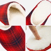 riemot Women's Men's Furry Warm Slippers (Black Red)
