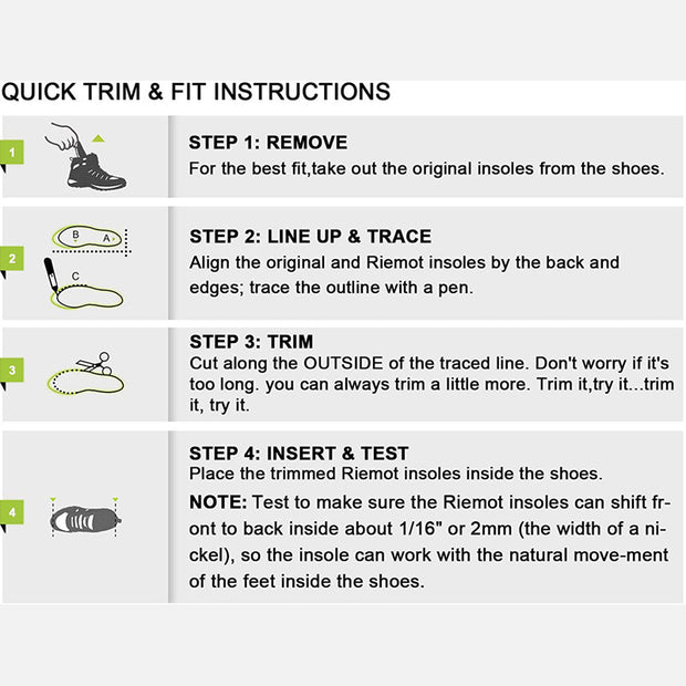 riemot Kids Orthotic Sport Insoles Green Full Length Inner Soles with Arch Support