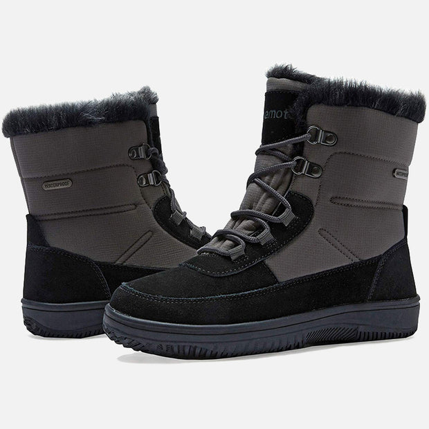 Riemot Black Grey Ladies Fashion Fur Lined Ankle Boots