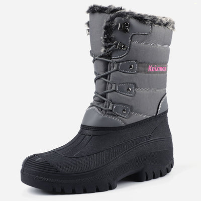 Knixmax Women's Snow Boots Grey Waterproof Sole Fur Lined Winter Boots(Upgraded Version)