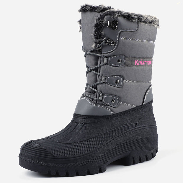 Knixmax Women's Snow Boots Grey Waterproof Sole Fur Lined Winter Boots(Upgraded Version)