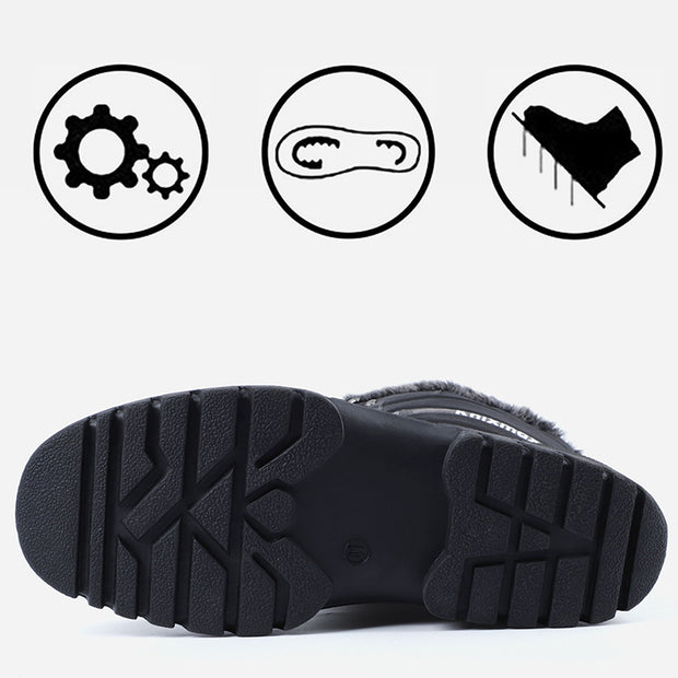 Knixmax Women's Snow Boots Black Waterproof Sole Fur Lined Winter Boots(Upgraded Version)