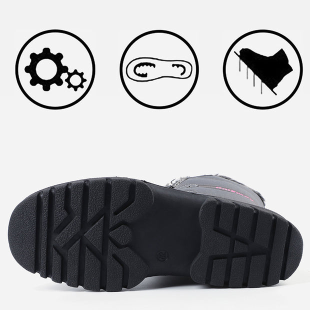 Knixmax Women's Snow Boots Grey Waterproof Sole Fur Lined Winter Boots(Upgraded Version)