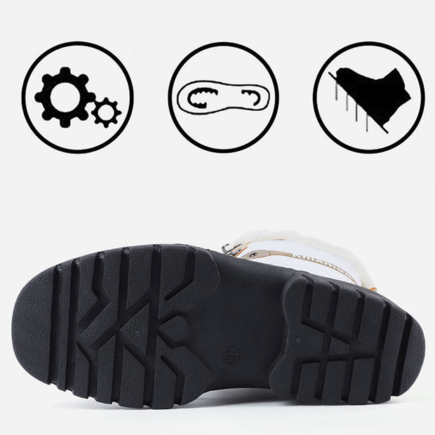 Knixmax Women's Snow Boots White Waterproof Sole Fur Lined Winter Boots(Upgraded Version)