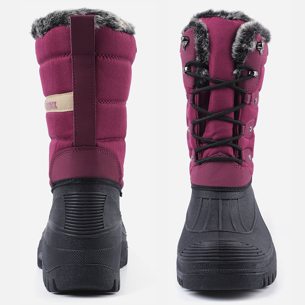 Knixmax Women's Snow Boots Red Waterproof Sole Fur Lined Winter Boots(Upgraded Version)