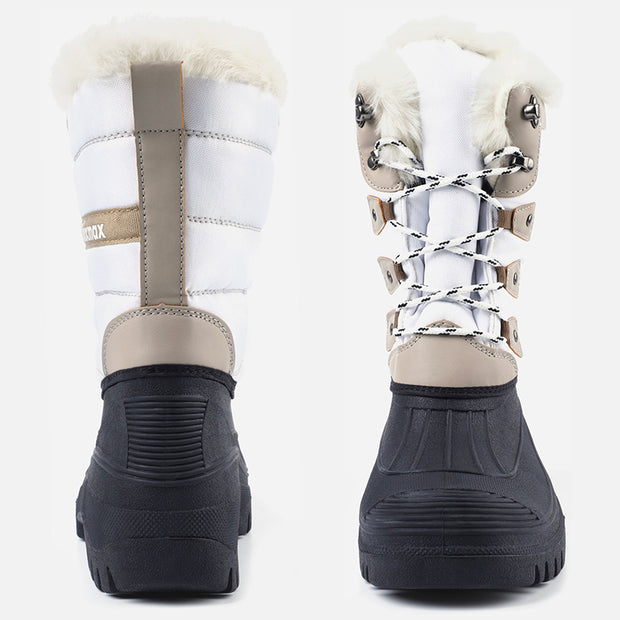 Knixmax Women's Snow Boots White Waterproof Sole Fur Lined Winter Boots(Upgraded Version)