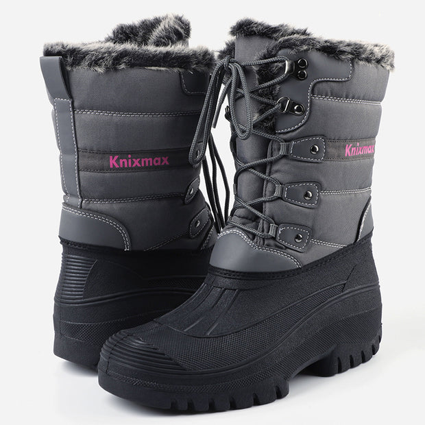 Knixmax Women's Snow Boots Grey Waterproof Sole Fur Lined Winter Boots(Upgraded Version)