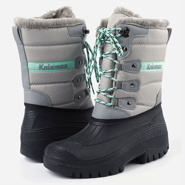 Knixmax Women's Snow Boots Lite Grey Waterproof Sole Fur Lined Winter Boots(Upgraded Version)