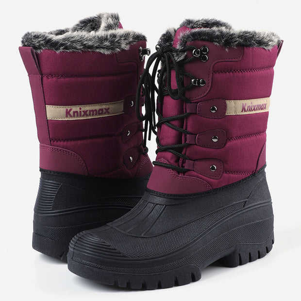 Knixmax Women's Snow Boots Red Waterproof Sole Fur Lined Winter Boots(Upgraded Version)