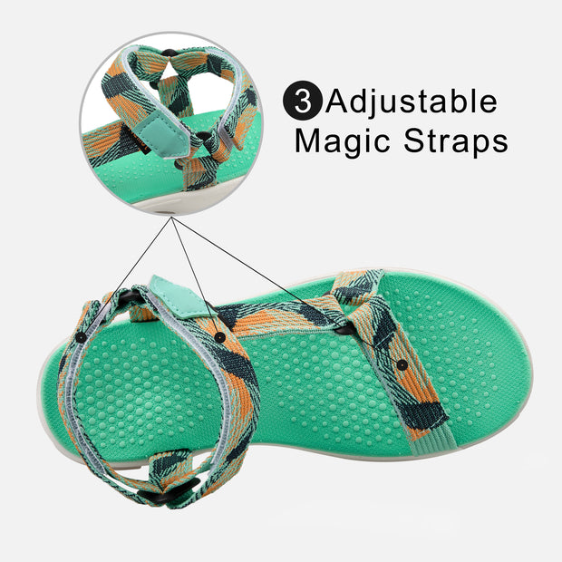 riemot Women's Open Toe Sport Sandals Adjustable Non-slip Arch Support Green Shoes