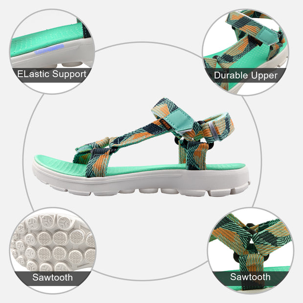 riemot Women's Open Toe Sport Sandals Adjustable Non-slip Arch Support Green Shoes