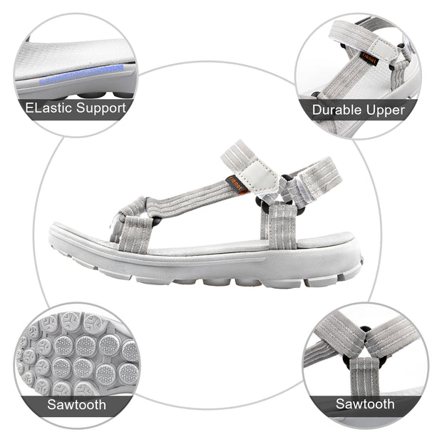 riemot Women's Open Toe Sport Sandals Adjustable Non-slip Arch Support Sliver Shoes
