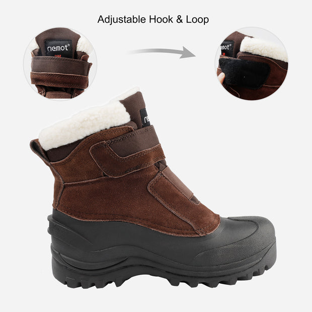 riemot Women's Slip On Brown Snow Boots Waterproof Comfortable Anti-Slip Boots